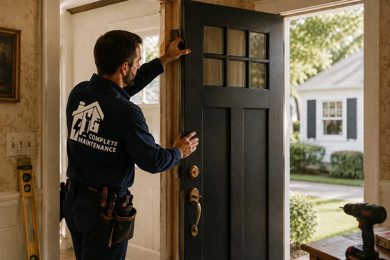 Door installation with logo