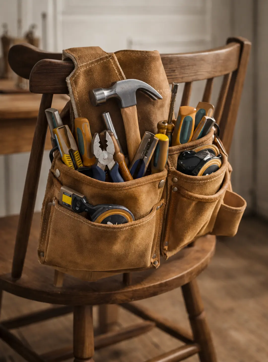 Tools on back of chair